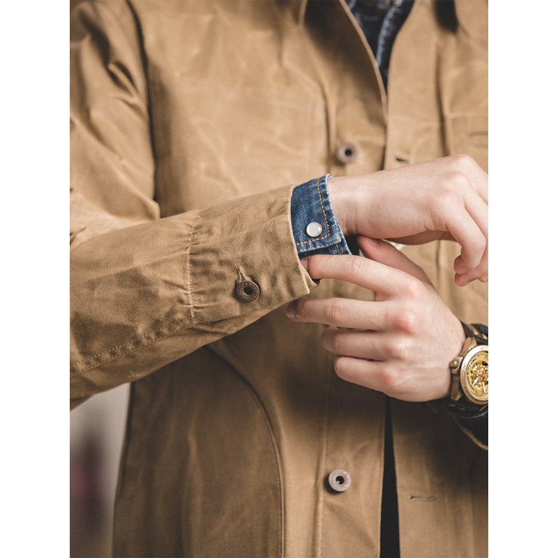 hlcoman马登工装美式复古着黄石男主帆布油蜡夹克阿美咔叽油腊外套