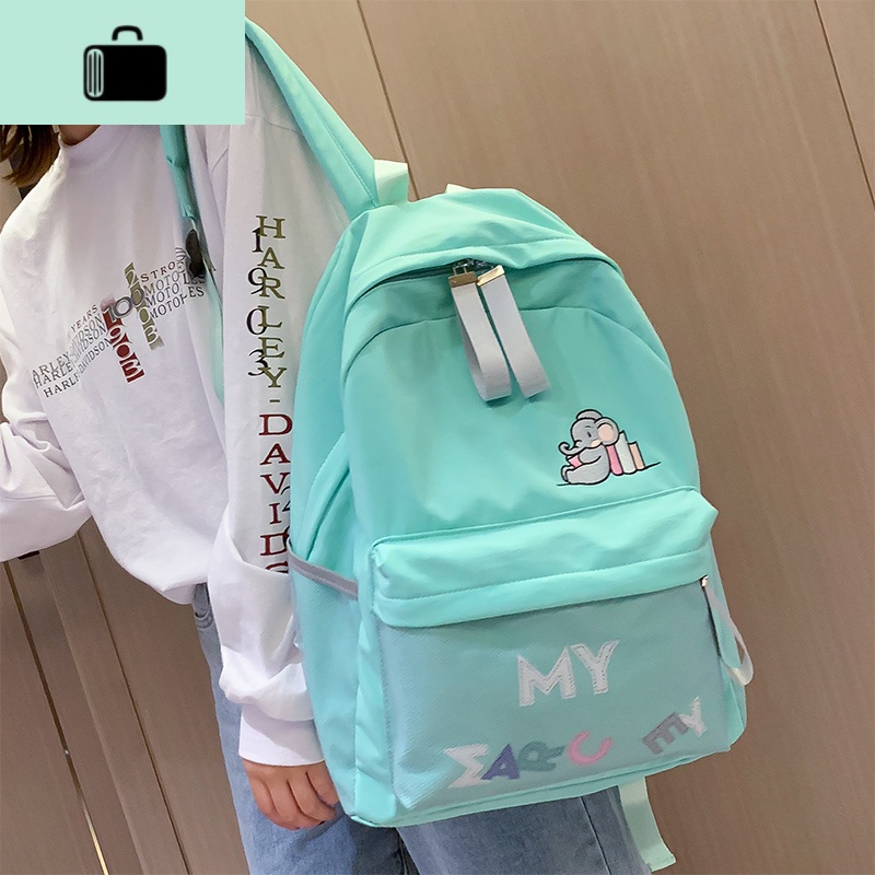 书包女韩版高中原宿ulzzang森系简约背包大学生双肩包ins风初中生NEW LAKE 浅绿色（小象款送胸针）