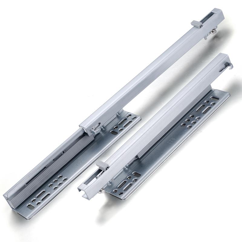 托底轨道3三节隐藏式抽屉导轨底部缓冲两节轨滑道抽屉滑轨 (半拉出)二
