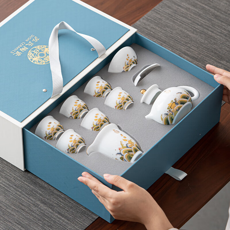 苏氏陶瓷/SUSHI CERAMICS J0950 海浪茶壶茶具套装 (单位:套)高清大图