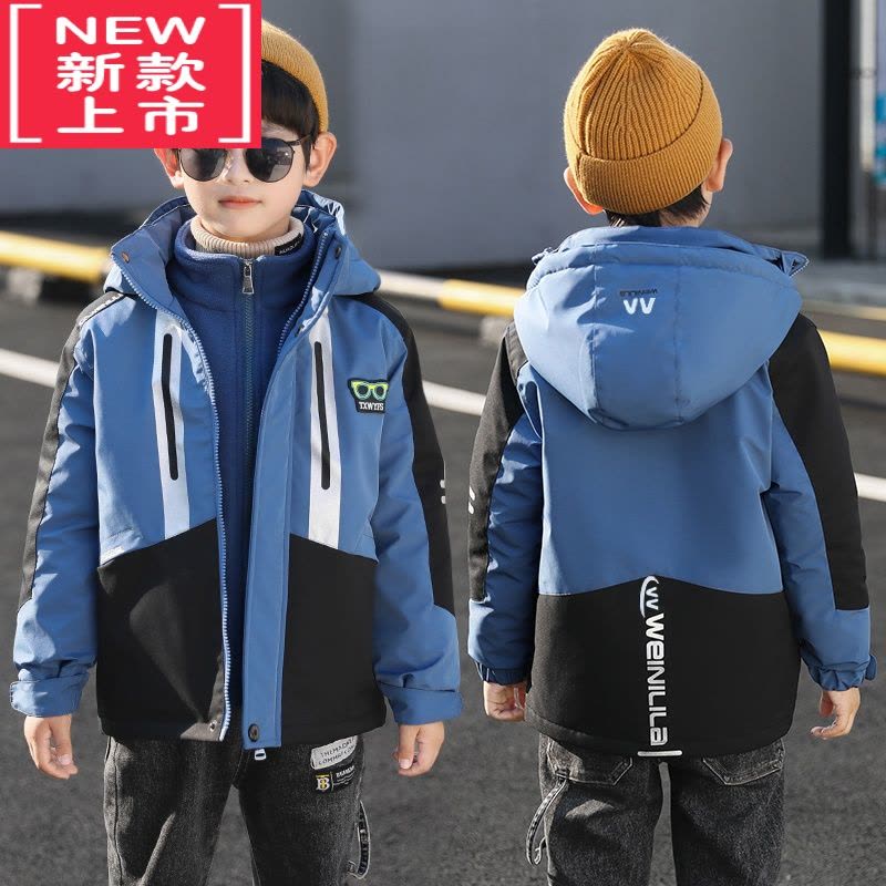 可莉允男童冲锋衣三合一可拆卸2022年新款中大童秋冬款加绒外套夹棉棉服图片