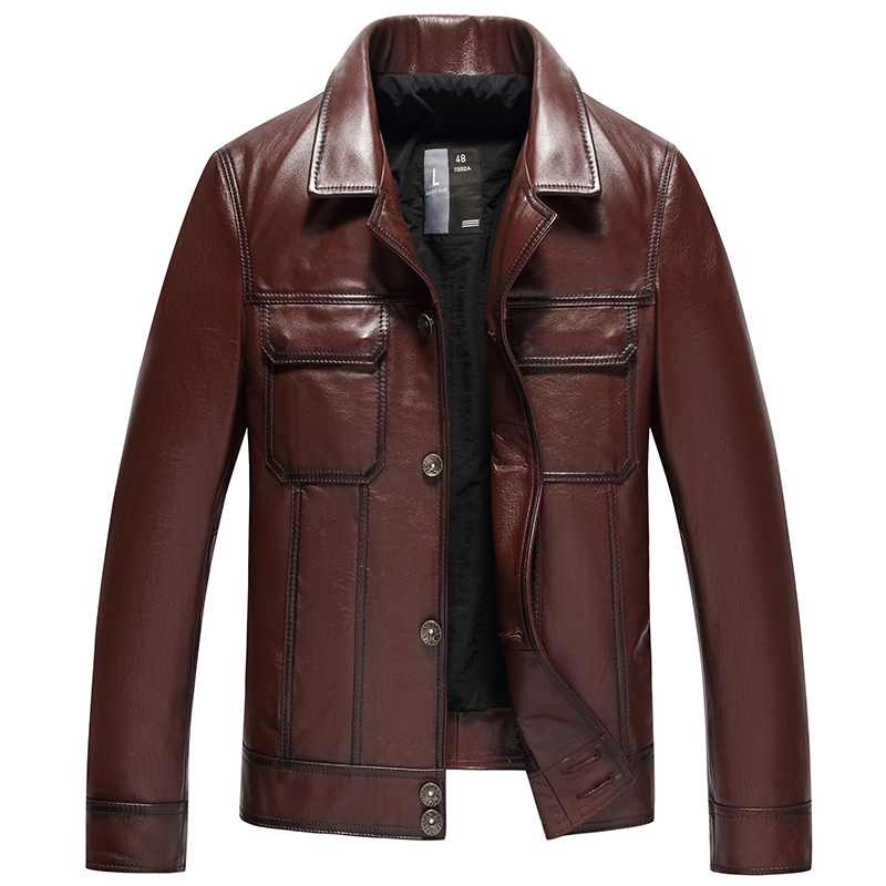 举翼王子wuwing新款男士皮衣头层牛皮真皮短款夹克中青年商务休闲翻领