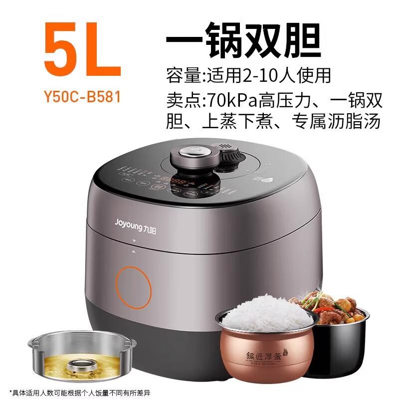 九阳(Joyoung)Y50C-B581电压力锅5L电高压力锅饭煲家用双胆2-8人 Y50C-B581