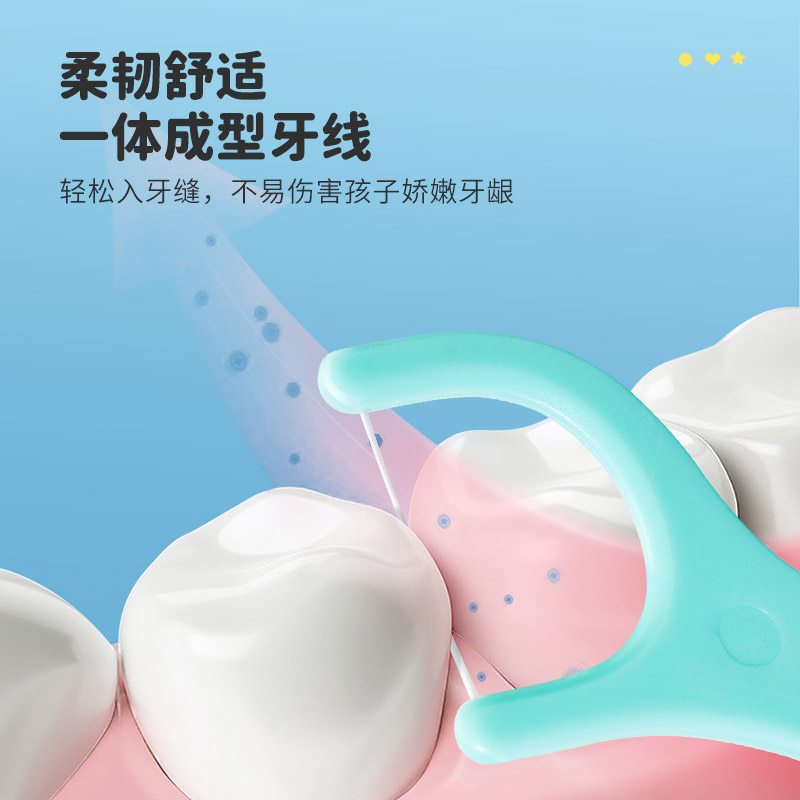 青蛙儿童细滑313牙线棒50支(袋装)粉橙/黄/绿/紫 2袋装 FA313*2高清大图