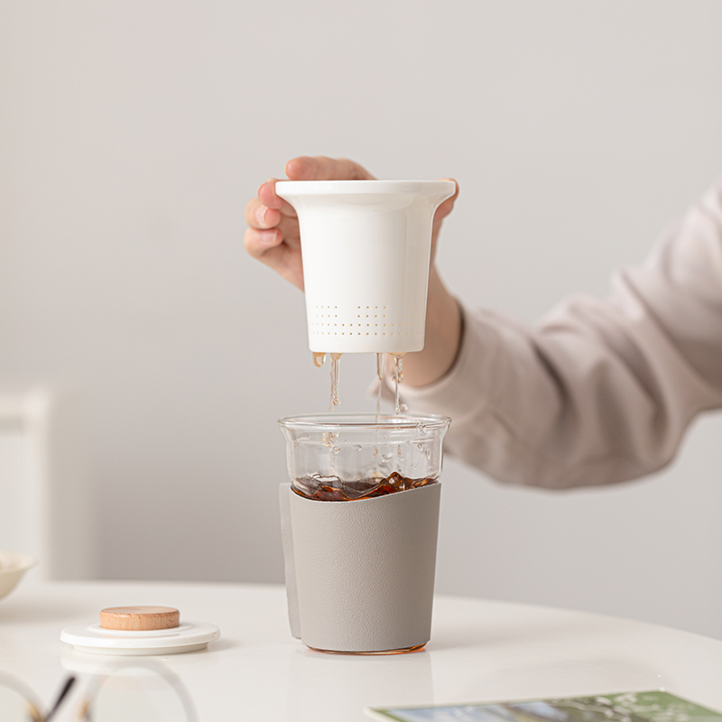 苏氏陶瓷(SUSHI CERAMICS)羊脂玉简竹水杯办公杯茶水分离杯伴手礼