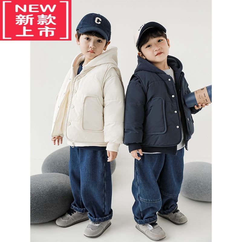 可莉允儿童拼接连帽防风毛绒加厚棉服外套冬季男童夹棉马甲冬装潮图片