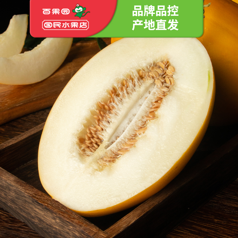 PAGODA百果园店 A级-金美人蜜瓜(中)2粒普通装(2-3斤/粒)海南哈蜜瓜甜瓜香瓜黄皮蜜瓜
