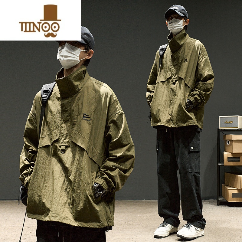 YANXU冲锋衣男潮牌美式复古半拉链抽绳工装卫衣痞帅机能夹克外套款高清大图