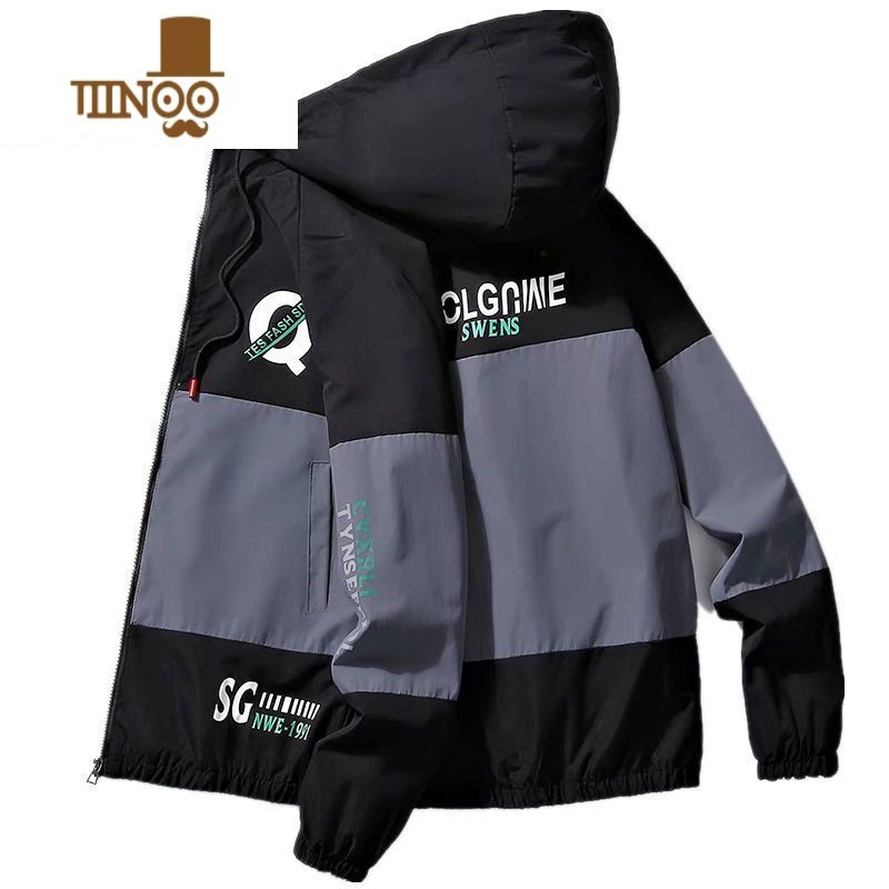 YANXU外套男休闲潮流青少年韩版男士夹克学生薄款连帽工装百搭上衣高清大图