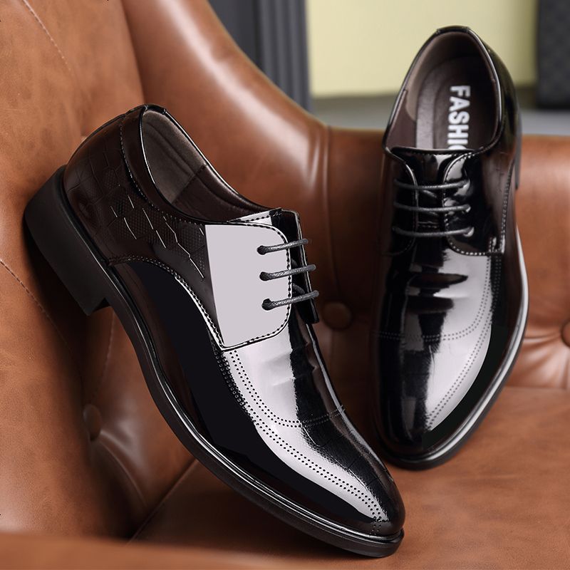 斯莱得新款全黑亮面婚宴礼鞋新郎伴郎结婚正装皮鞋男士商务休闲主持