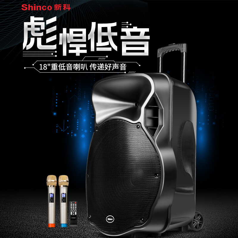 新科(Shinco)H319 18英寸户外拉杆音箱便携式蓝牙音响大功率电脑电视音箱 扩音器 豪华版(两支话筒)