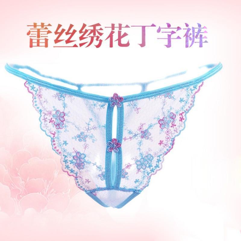 情趣内衣裤女丁字裤性感开档超薄透明蕾丝免脱T裤套装S
