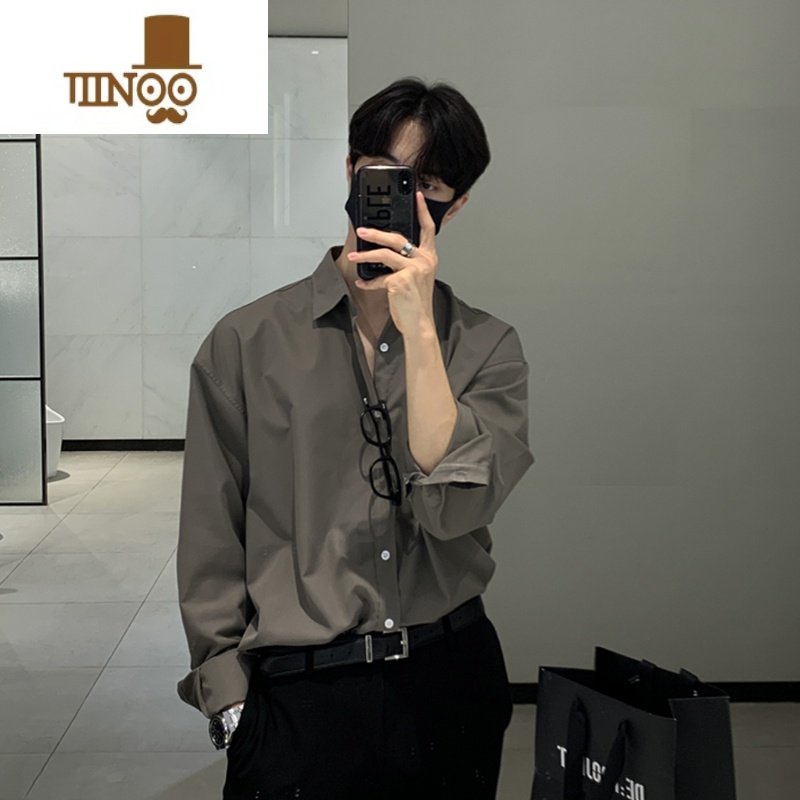 YANXU英伦雅痞风衬衫男士夏季黑色冰丝长袖禁欲系感商务西装衬衣潮