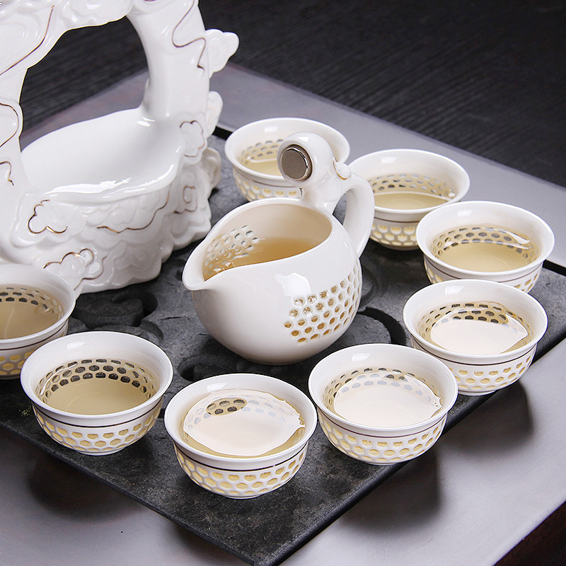 鸿 半自动茶具套装陶瓷茶具套装玲珑蜂窝镂空功夫茶具陶瓷冰晶蜂巢茶壶茶杯 祥云半自动蜂巢礼盒装