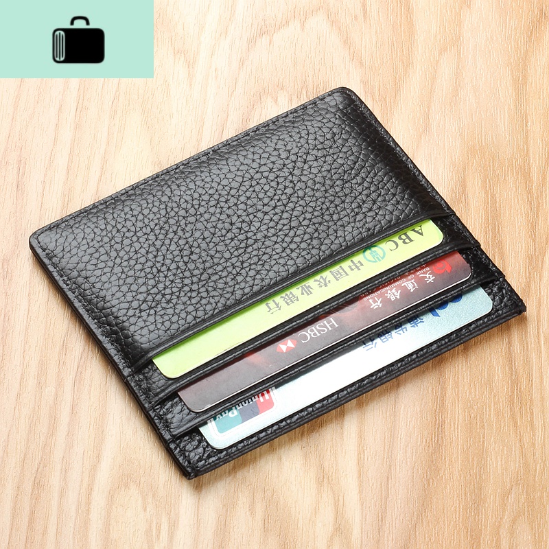 超薄皮卡包男士牛皮卡片包女式小皮夹迷你银行卡皮套零钱包NEW LAKE 黑色-双面插卡真皮材质