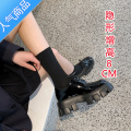 SUNTEK厚底松糕鞋刘雯同款2022内增高小码小皮鞋女英伦风漆皮乐福鞋单鞋 黑色哑光内增高8厘米 40