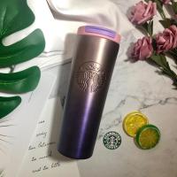 星巴保温杯便携水杯不锈钢随行杯樱花车载杯咖啡杯吸管杯473ml 浮雕人鱼紫473ml