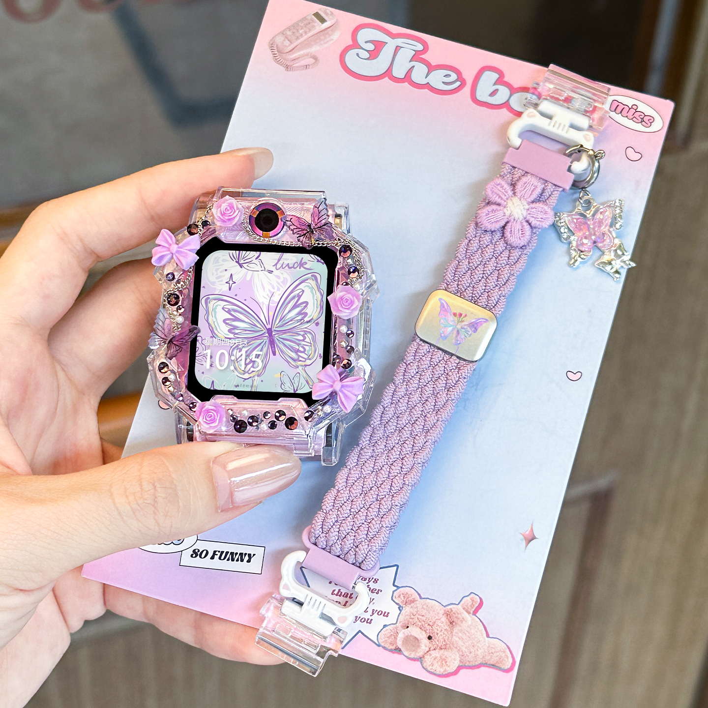 【甜美小花】适用于小天才电话手表表带z11/z10/z9新款编织z8a/z7s/z6pro保护套透气腕带配件秋3139g 雾紫套1 无