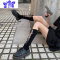 Ideamini中筒黑色交叉绑带小腿袜镂空蕾丝jk穿搭薄款女春夏短筒过膝袜丝袜