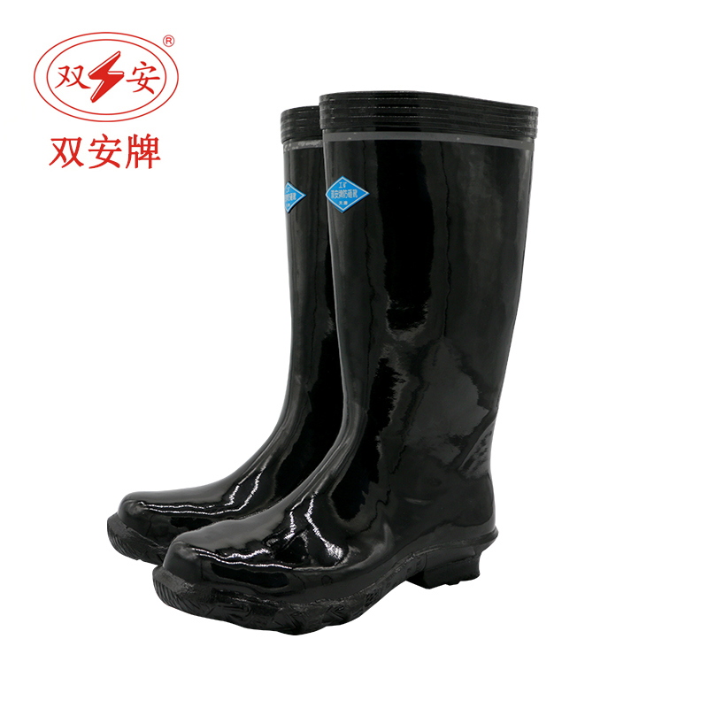 双安 工矿防砸靴 长筒36CM矿用雨靴 带反光条防滑耐磨橡胶靴 黑色 42码
