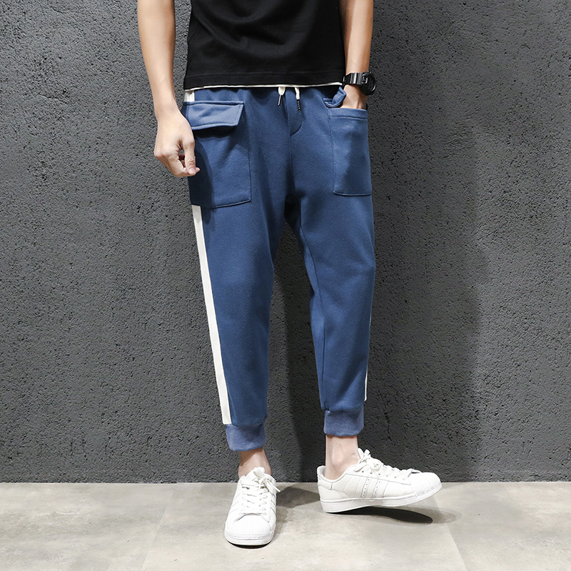 2018春夏新品男款休闲裤松紧腰九分卫裤青少年韩版宽松加大码哈伦