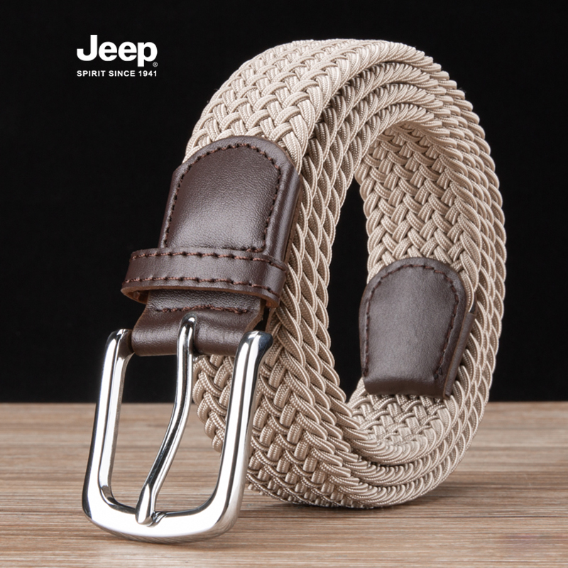 JEEP SPIRIT吉普双色松紧针织软弹性帆布尼龙编织皮裤收腰弹针高清大图