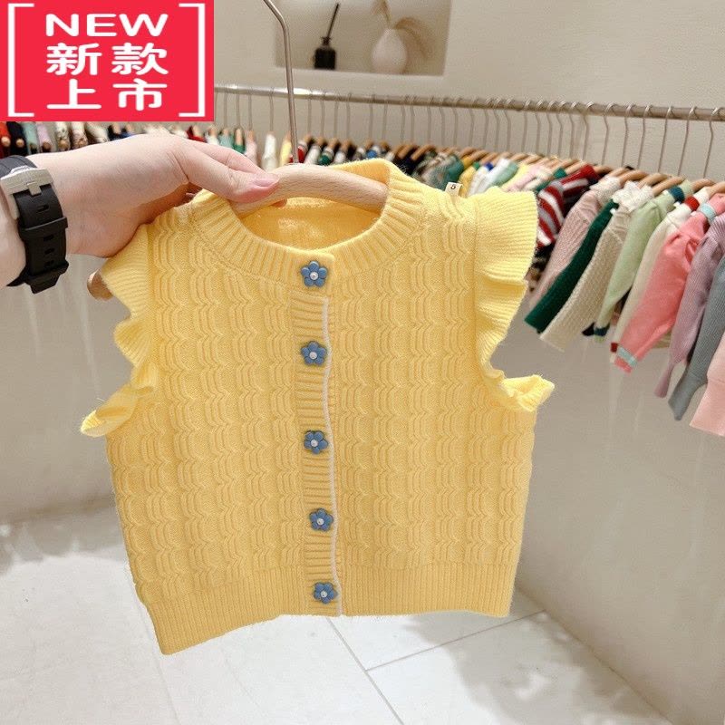 可莉允女童毛线马甲网红女孩甜美坎肩毛衣上衣宝宝针织开衫儿童线衣背心图片