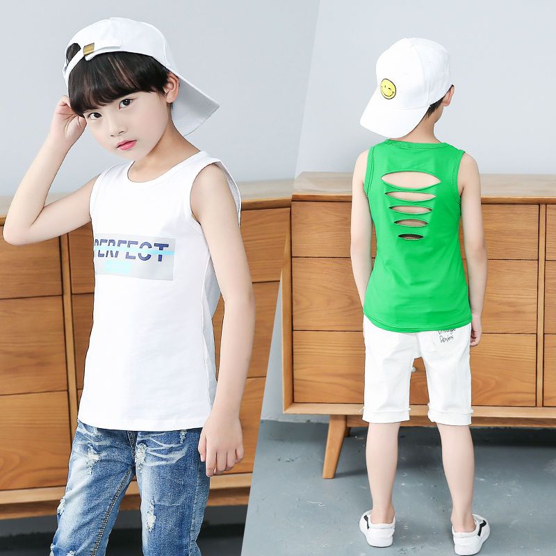 促销男童夏季背心男童中大童无袖短袖背心男孩休闲破洞背心视频