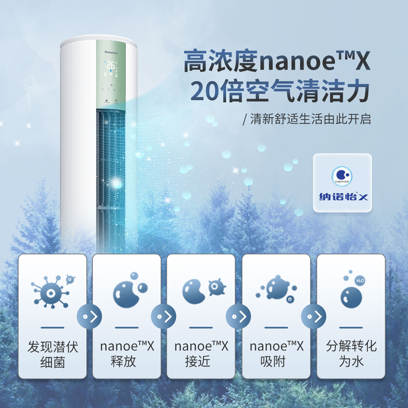 松下空调 净悦星 3匹圆柱立式柜机 新一级能效 20倍纳诺怡 WIFI智控 电辅加热 松下原装压缩机JM72F310G