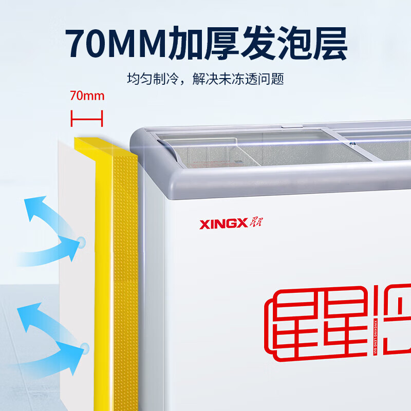 星星(XINGX) SD/SC-253B商用展示柜超市大容量卧式冷柜全冷冻冷藏冰柜雪糕海鲜丸子深底组合岛柜保鲜展示柜