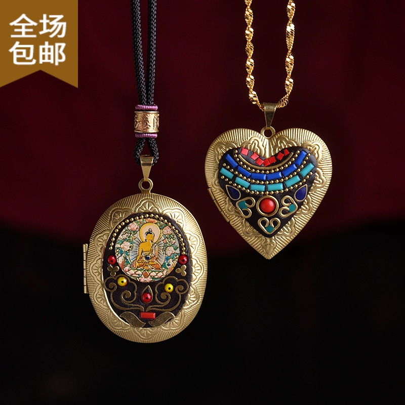 chunmi银铜嘎乌盒吊坠大日如来手工项链黄财照片盒空心可打开藏式挂件