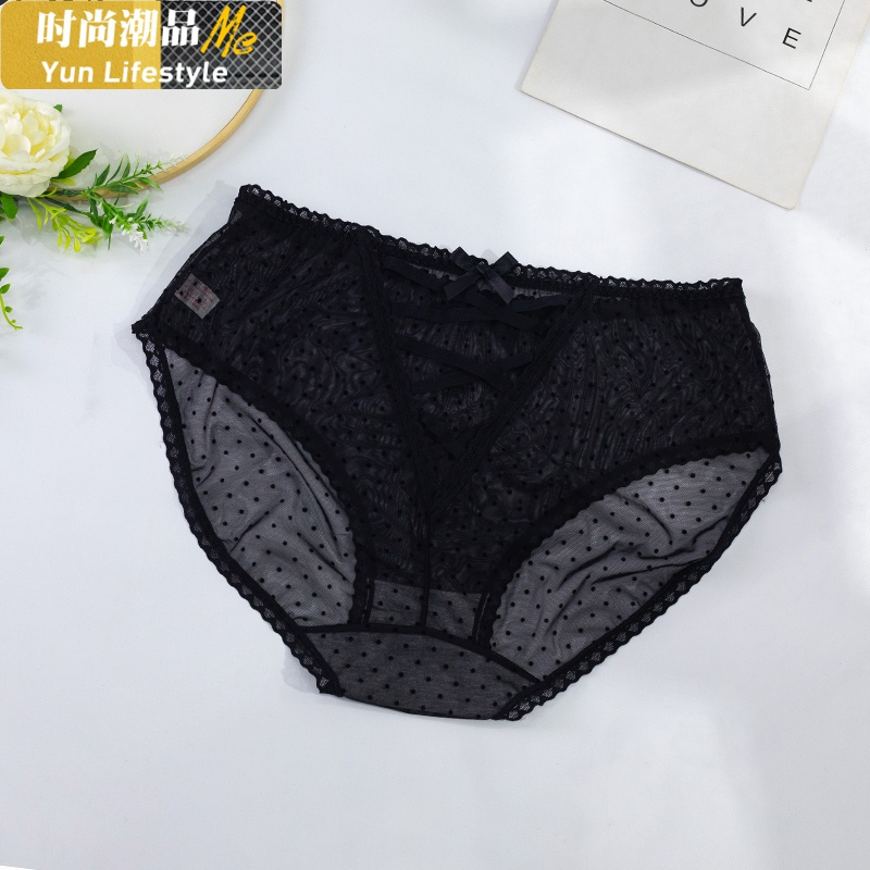 yunwuxin内裤女大码胖mm200斤网纱透明透视中腰蕾丝性感镂空透气三角