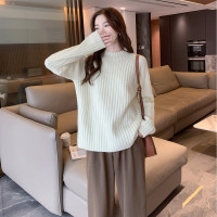 春季毛衣女宽松半高领坑条肌理感净色毛衫百搭气质_18 统一颜色 M