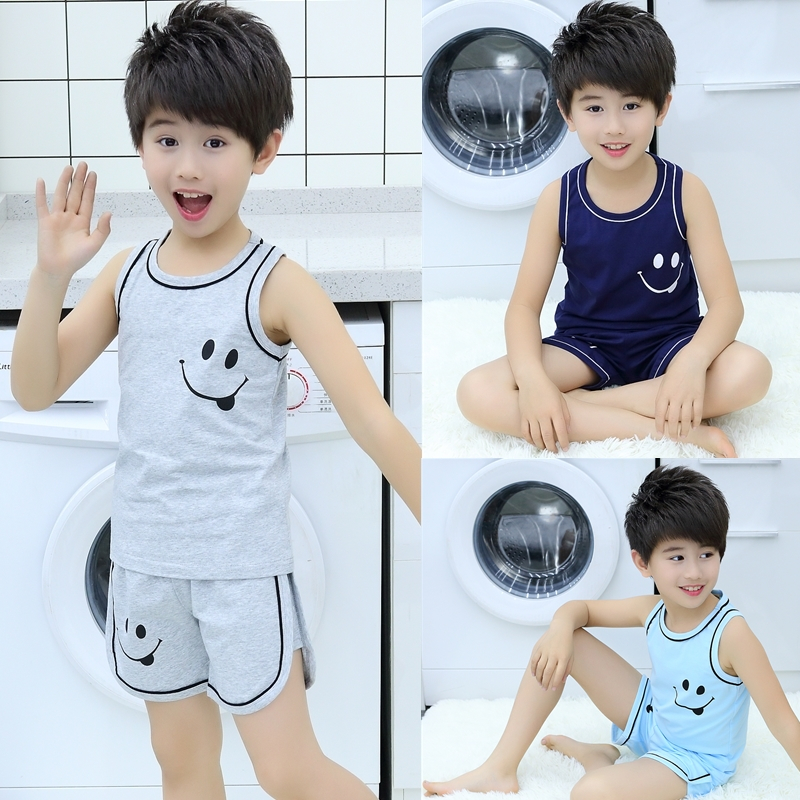 儿童睡衣男童家居服夏季中大童童装薄款无袖空调服背心套装