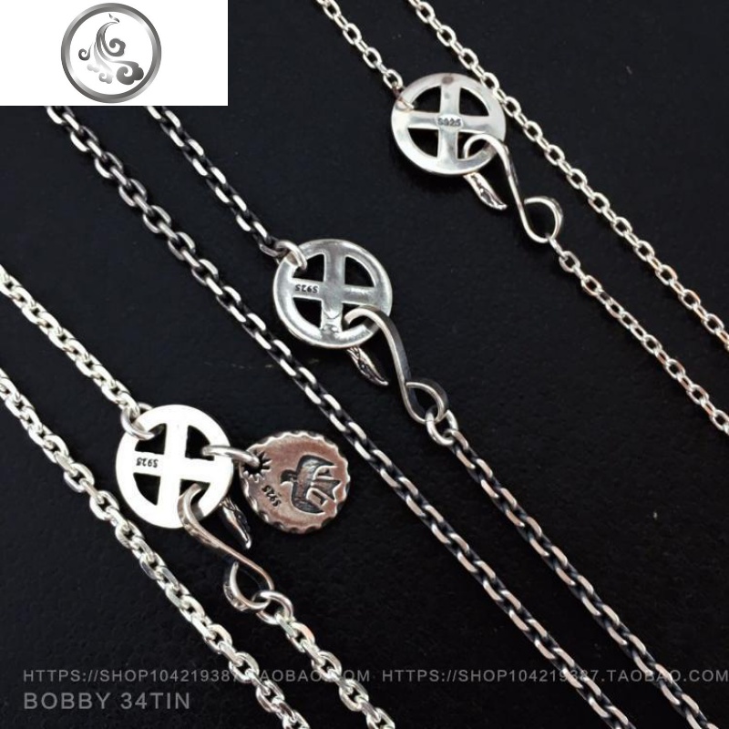 925纯银太角链高桥配链泰银做旧圆盘鹰挂钩十字链男女长项链 JiMi高清大图