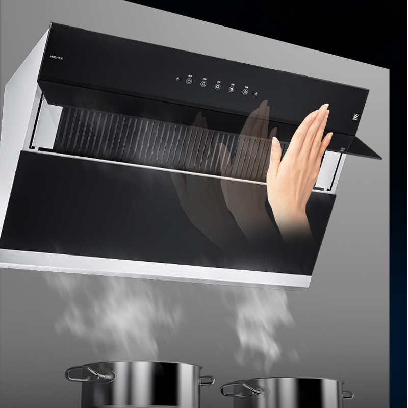 樱花cxw-360-j303m油烟机20立方大吸力黑晶玻璃面板全不锈钢机身挥手