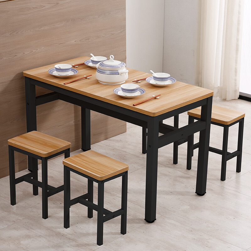 绵冠MIANGUAN餐桌椅组合家用时尚简约小吃店快餐店一桌四凳 黑钢架一桌四椅不带靠背