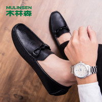 木林森男鞋潮流英伦男休闲鞋2020新款鞋子一脚蹬懒人豆豆鞋男真皮
