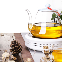 領藝 蒸汽煮茶器陶瓷玻璃煮茶壶普洱黑茶蒸茶器电陶炉烧茶具套装 冷濛配德润白6杯