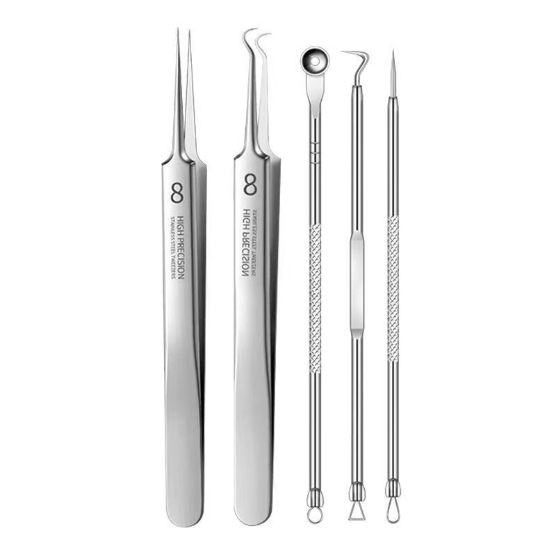 海氏海诺 5件套不锈钢粉刺针组合面部皮肤黑头闭口镊子挑挤痘痘不锈钢粉刺针高清大图
