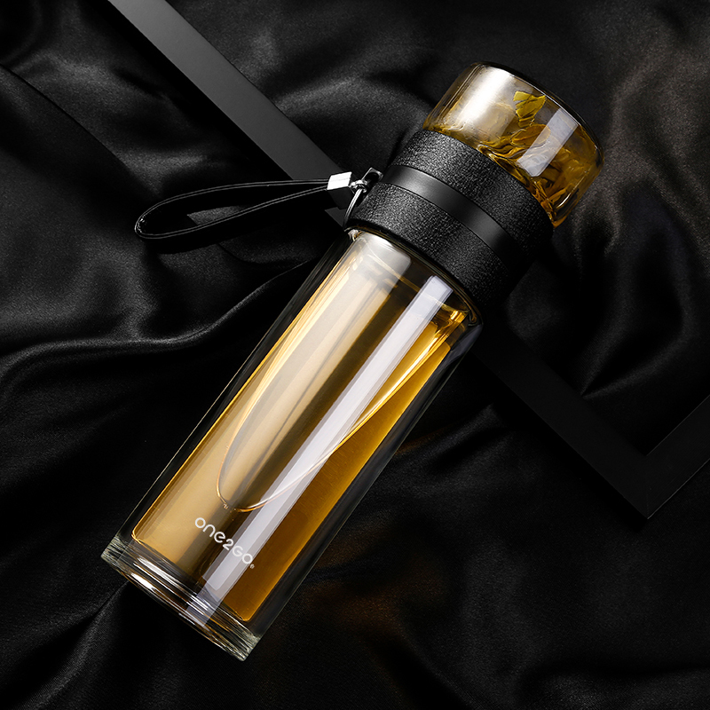 ONE2GO 双层玻璃杯茶水分离泡茶杯男创意便携水杯过滤随水杯 340ml