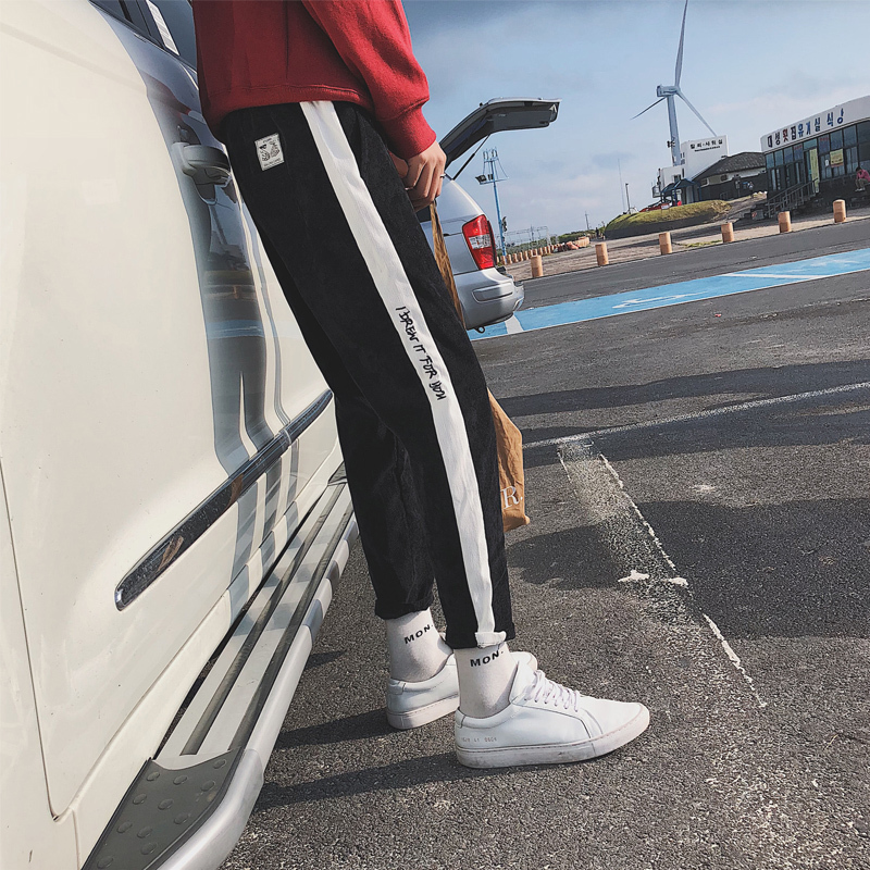 2018春夏年轻男士小脚休闲裤男装加大码灯芯绒九分裤哈伦裤潮青年