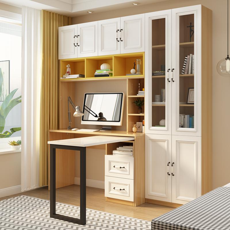 实木书柜带书桌书架闪电客衣柜一体电脑写字台转角加组合柜子学习桌