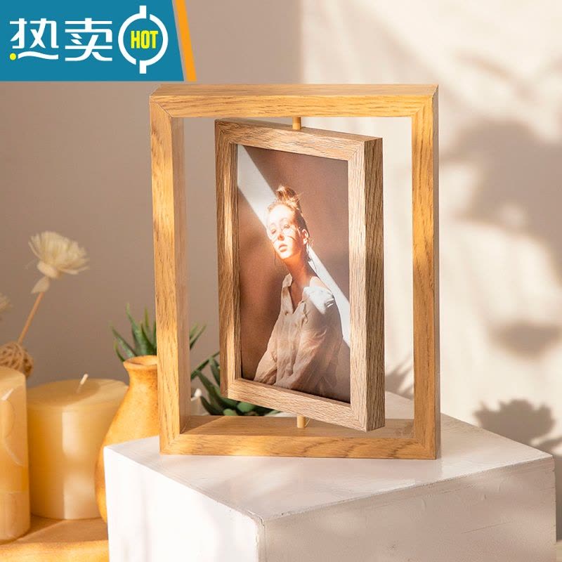 敬平创意相框摆台6寸8寸A4双面旋转加洗照片做成相框桌面摆件定制logo 原木色-竖版 8寸内径15.2*20.3图片
