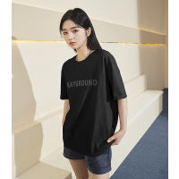 唐狮夏季新款女短袖T恤内搭设计感小众黑色别致小上衣in早春