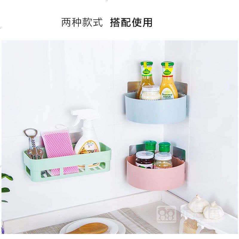 免打孔厨房卫生间置物架浴室吸壁收纳架墙壁塑料厕所吸盘三角架 米色 三角（1个装）图片