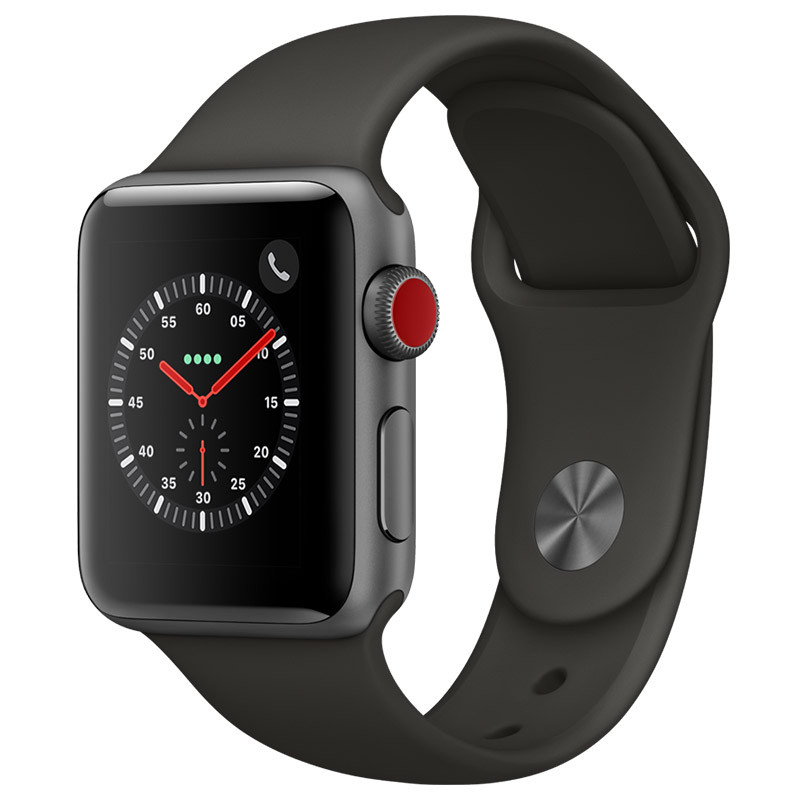 Apple Watch Series3 智能手表GPS+蜂窝网络款 38毫米深空灰色铝金属表壳灰色运动型表带MR332CH/A