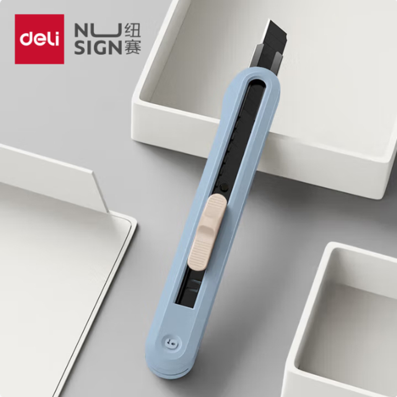 得力(deli)小号 撞色设计彩色美工刀壁纸刀裁纸刀 办公用品 尾部自带折刀器 蓝色 NS063-SC