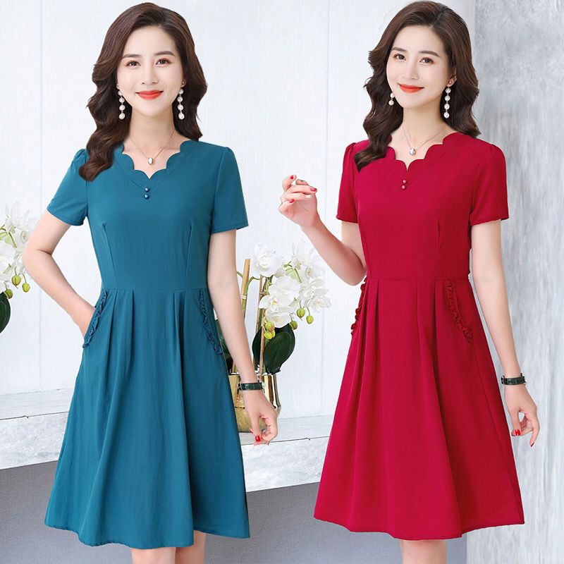 莫代尔妈妈装连衣裙夏装洋气新款中老年气质中长款收腰显瘦裙子女视频