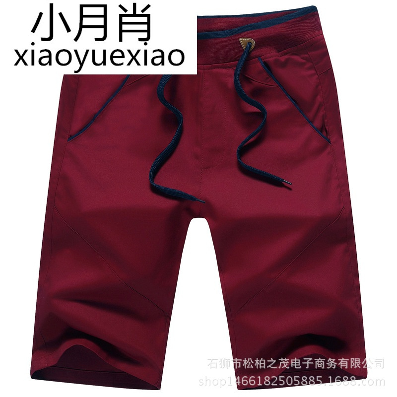 新款男士夏季100%水洗棉休闲松紧布裤腰带青少年居家日常五分短裤